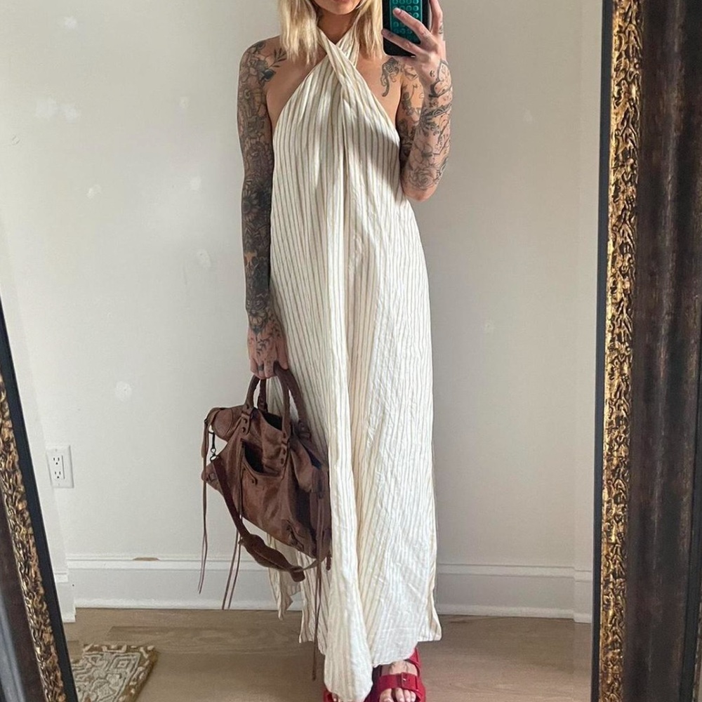 DISSH Cream and Gold Striped Dress